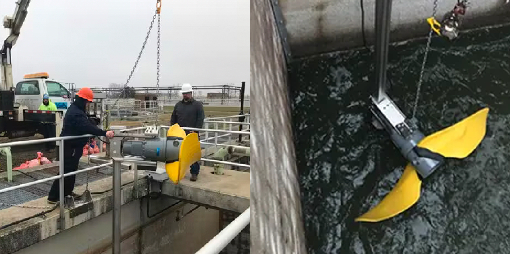 A Flygt 4320 Mixer being installed at the Ypsilanti Utilities Authority in Michigan