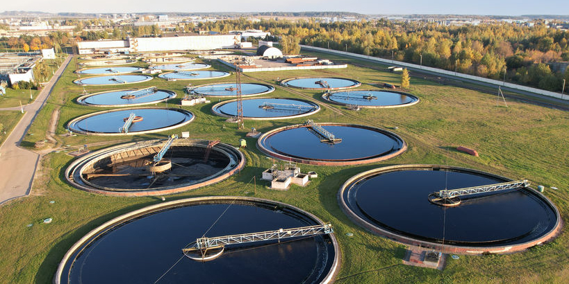 Aerial view of a wastewater treatment plant